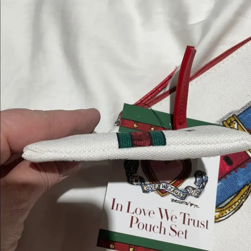 Brighton zip wristlet duo bag white canvas NWT